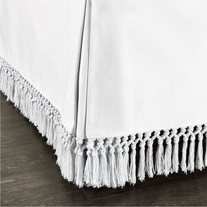 Elegant White Bed Skirt with Tassel Trim